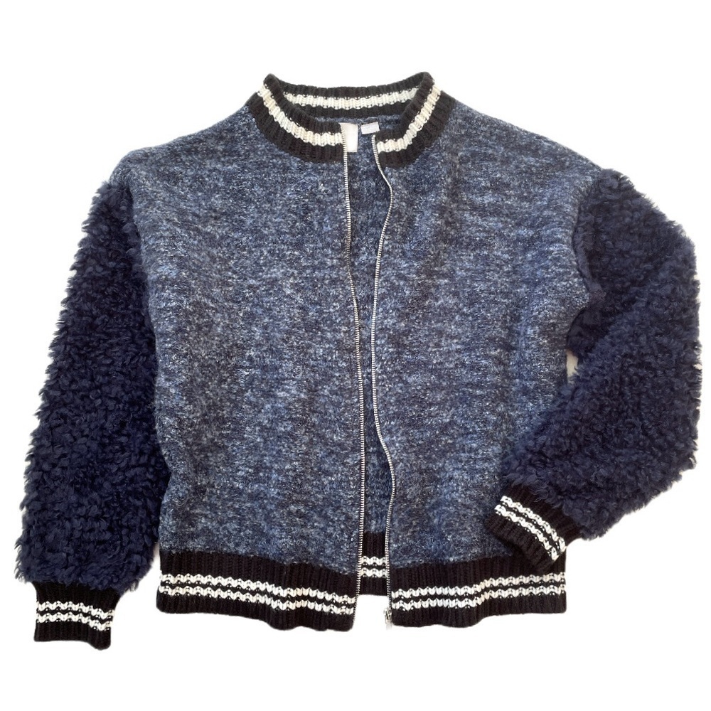 Zero Degrees Celsius Bomber Style Zip Sweater Jacket, Loose fit, Blue, Sz Small
